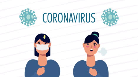 coronavirus pandemic animation with women and spores