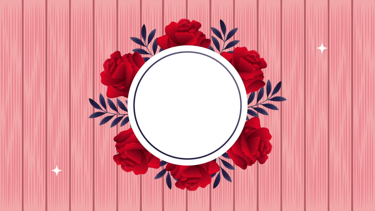 belle rose rosse fiori cornice circolare animazione