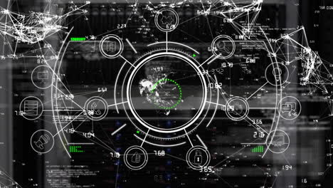 animación del procesamiento de datos con globo sobre la sala del servidor