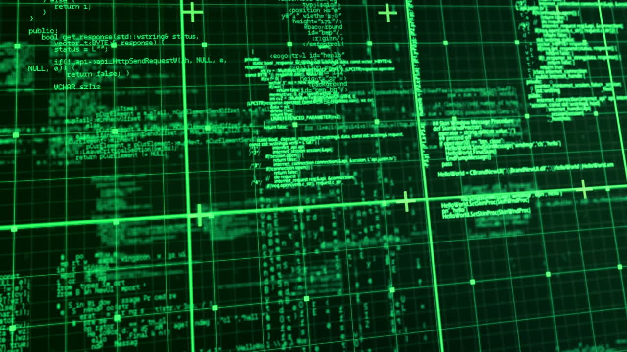 Animation of green grid and data processing
