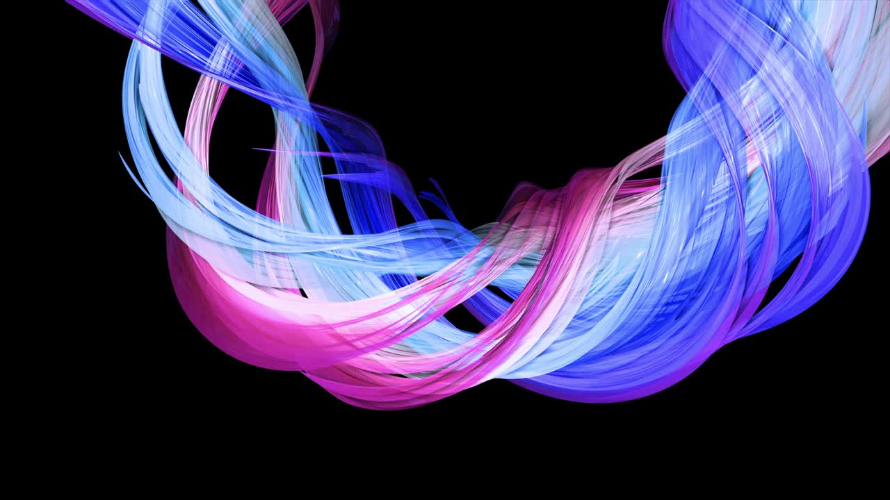 abstract multicolored transparent ribbons move around on a black background. Motion graphics 3d looped background with red blue ribbons. Luma matte as alpha channel. 56