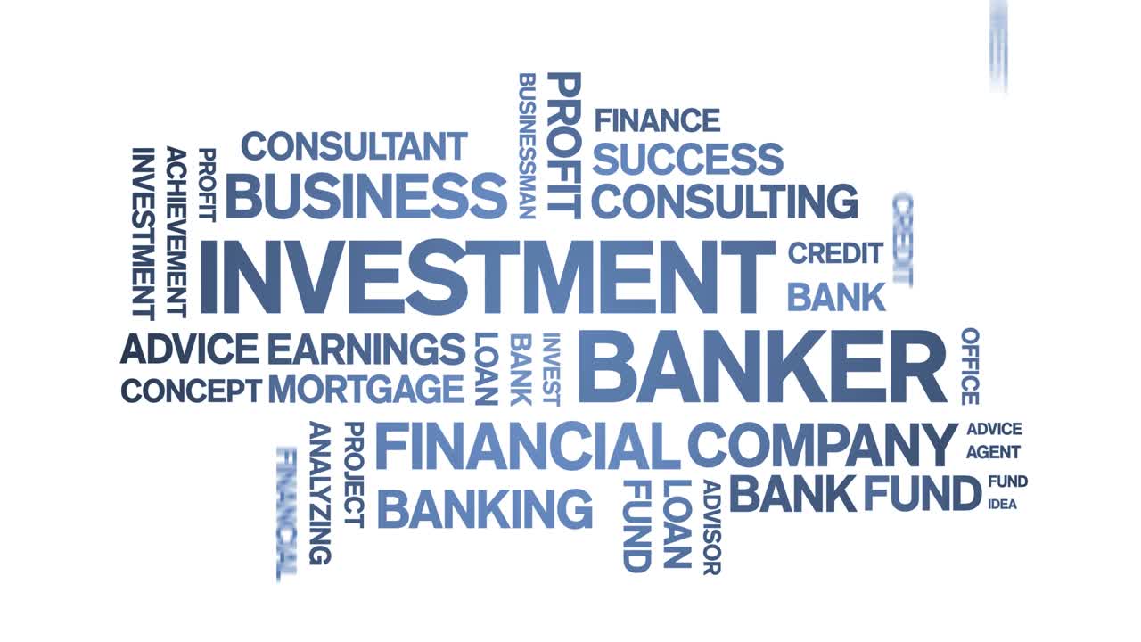 4k Investment Banker Animated Tag Word Cloud,Text Animation seamless loop.