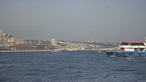 sea view with ships passing on the bosphorus, istanbul turkiye