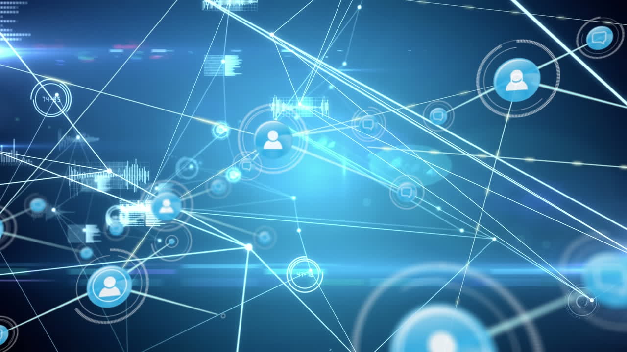 검은색 배경에 아이콘으로 연결 네트워크의 애니메이션