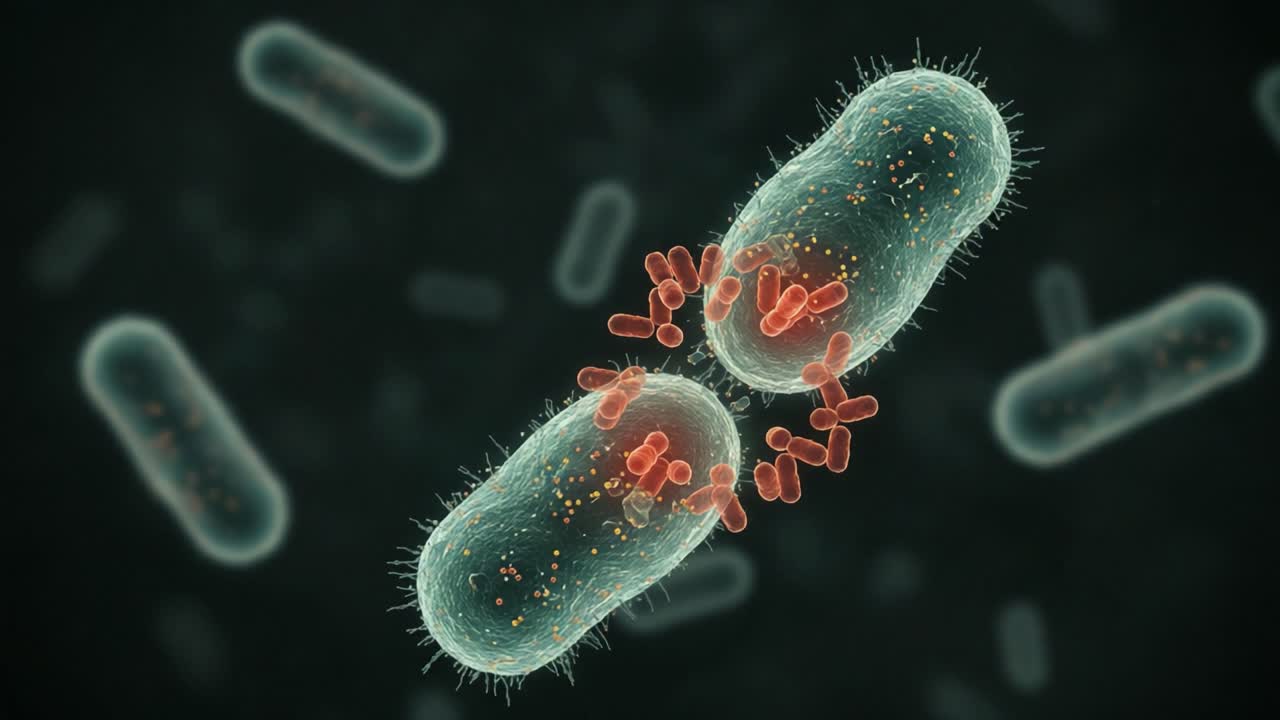 Visual Representation of Bacterial Reproduction and Microbial Interaction in a Scientific Study of Cellular Processes and Ecosystem Dynamics