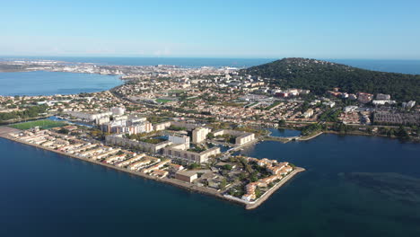 large aerial view of sete ile de thau along the mediterranean sea france