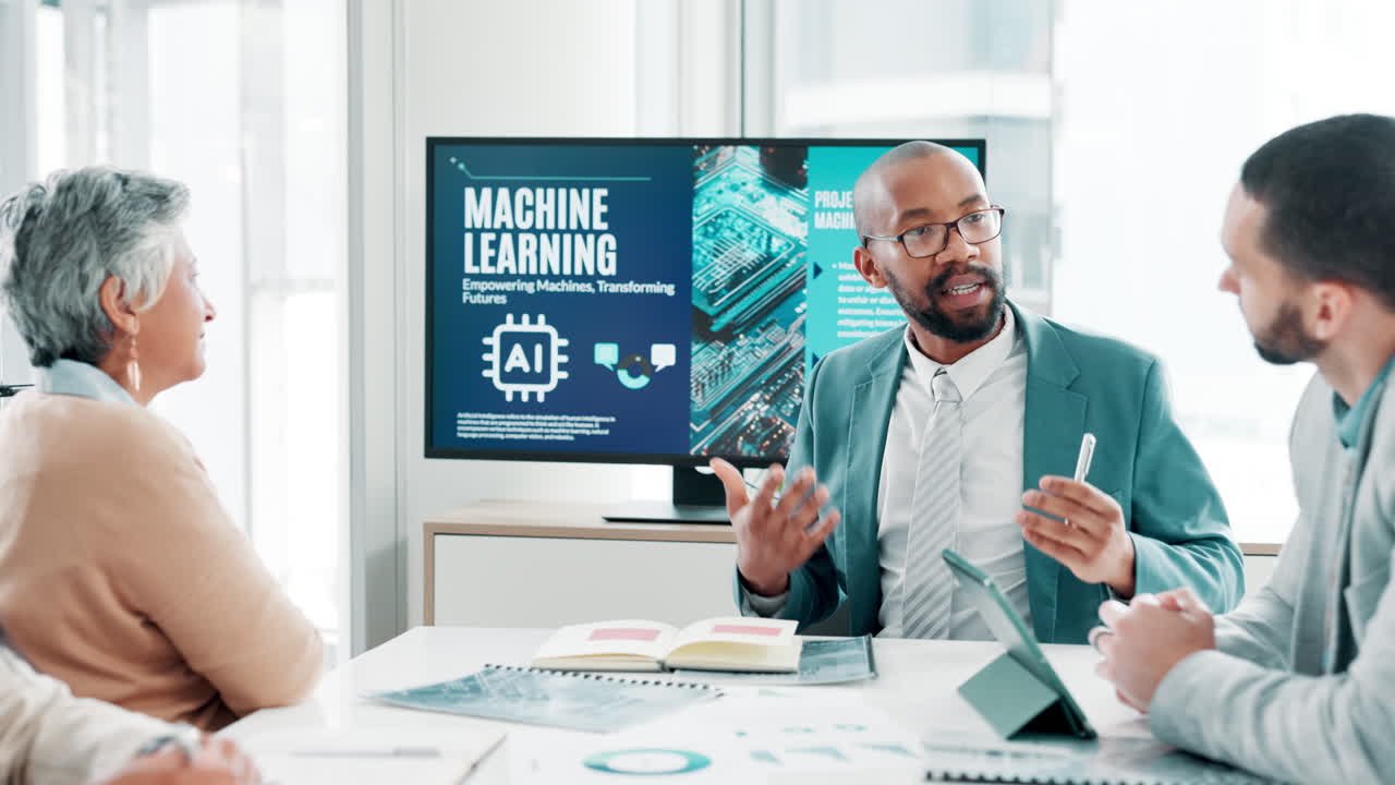 Business meeting about machine learning and AI