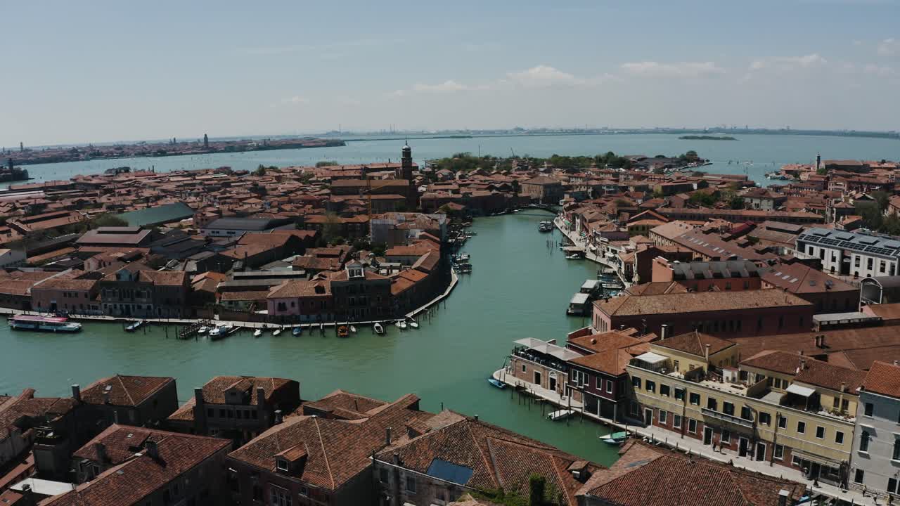 Aerial view of Italy's smaller town of Murano, built on the sea