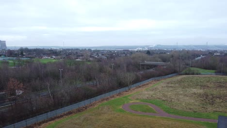 A557-Rainhill-Runcorn-Widnes-Expressway-Vista-Aérea-Abajo-Autopista-Británica-órbita-Descendente-Izquierda