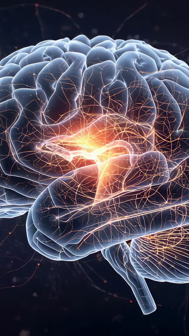 Vertical video: Glow rising 3D brain pulsing filaments showing ...