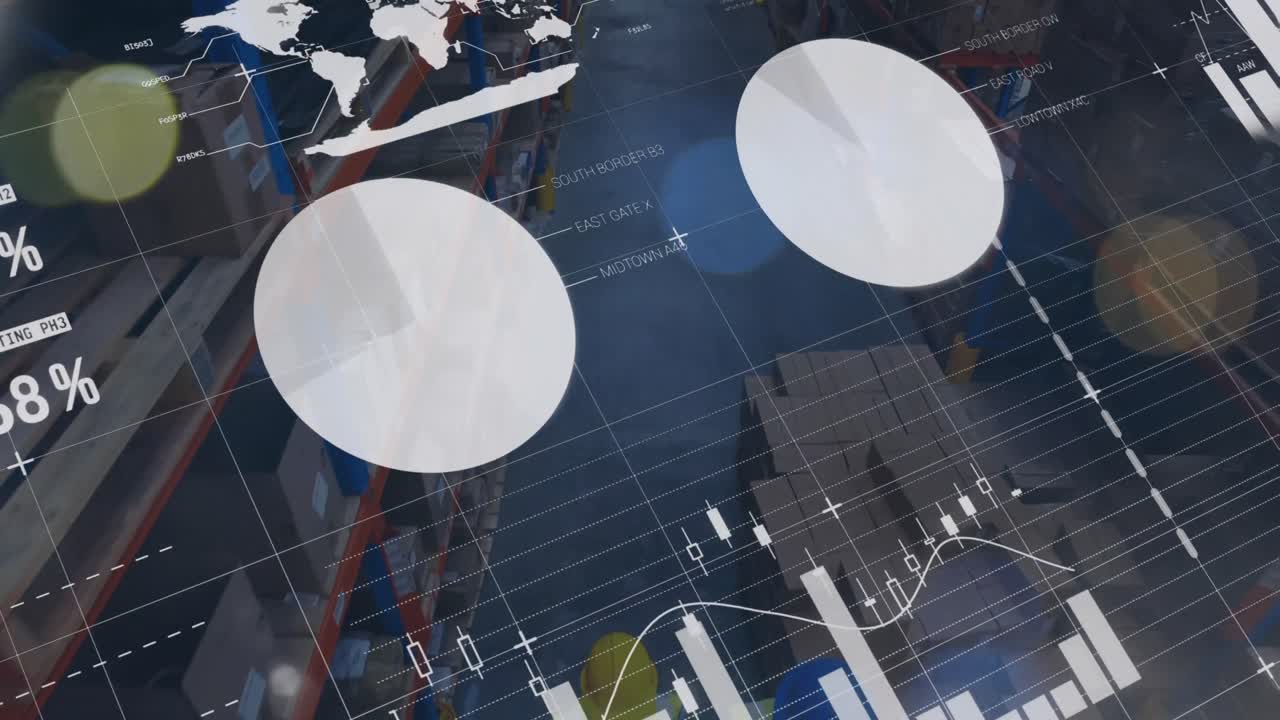 백인 남성 창고 노동자에 대한 그래프와 금융 데이터의 애니메이션