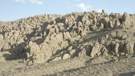 flight towards the giant rock formations of the alabama hills california