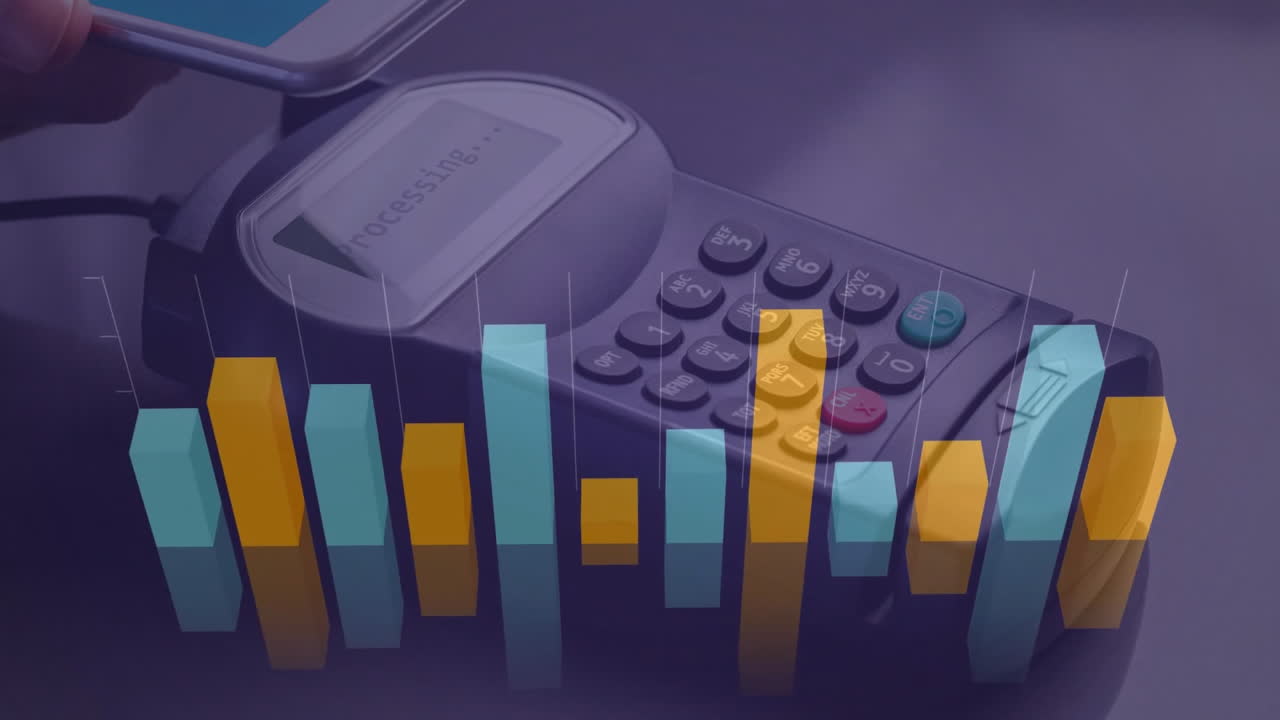 Animazione di elaborazione dati finanziari su un terminale di pagamento
