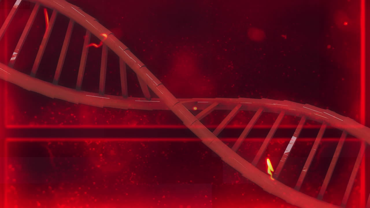 dna 가닥이 빛나는 반점으로 회전하는 애니메이션