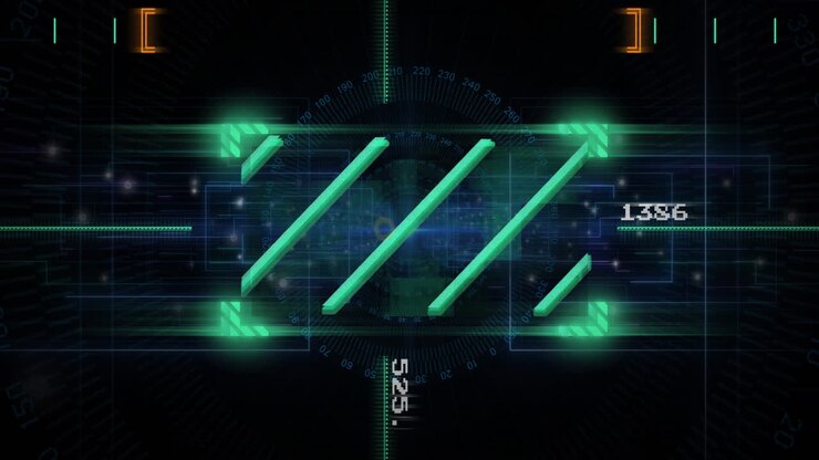 Animation of data processing over screens on black background