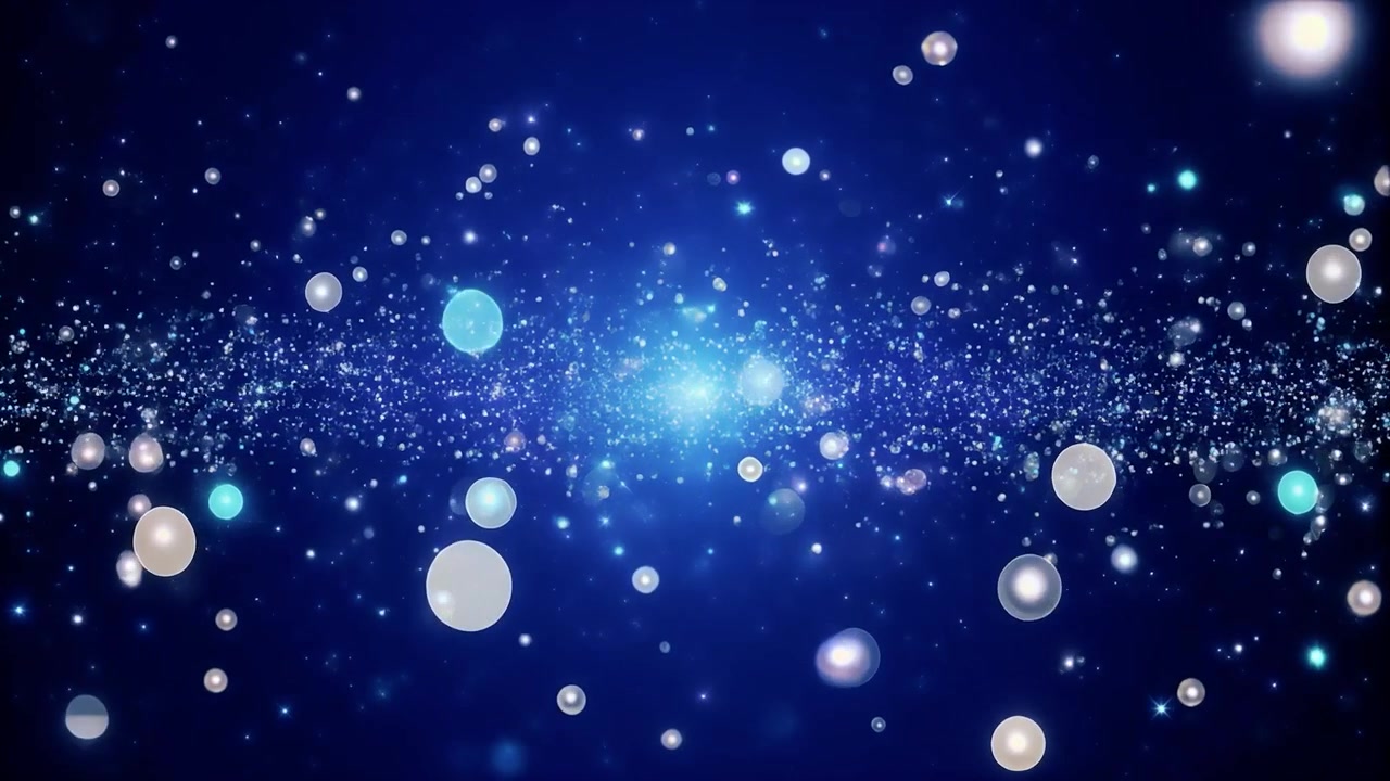 Sfondo blu astratto con particelle luminose fluttuanti e bokeh
