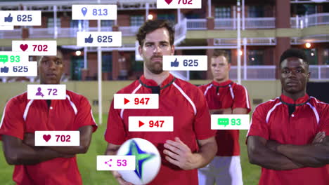 animación de iconos y procesamiento de datos sobre diversos jugadores de rugby