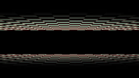 black and white checkerboard stripes moving at the top and bottom of a black background