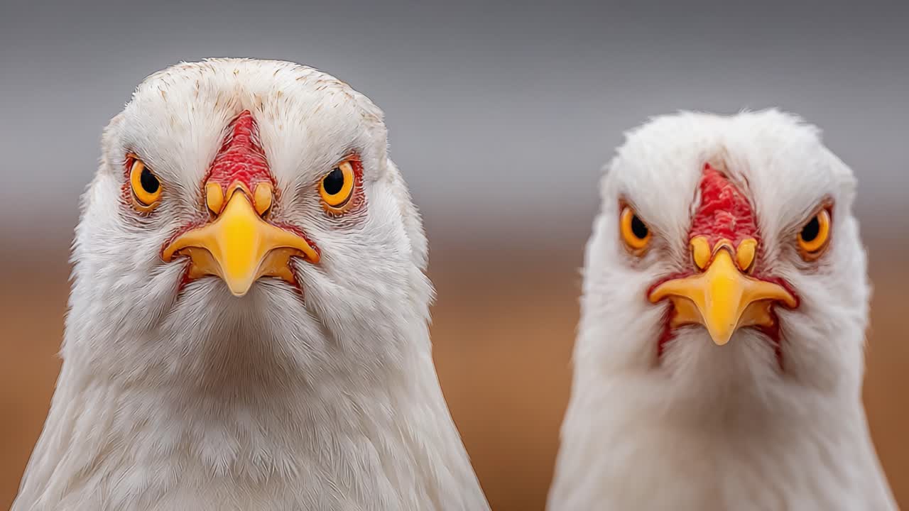 Intensiver Ausdruck zweier Möwen: Eine Nahaufnahme, die ihren grimmigen Blick und ihre einzigartigen Gesichtszüge vor einem weichen Hintergrund einfängt
