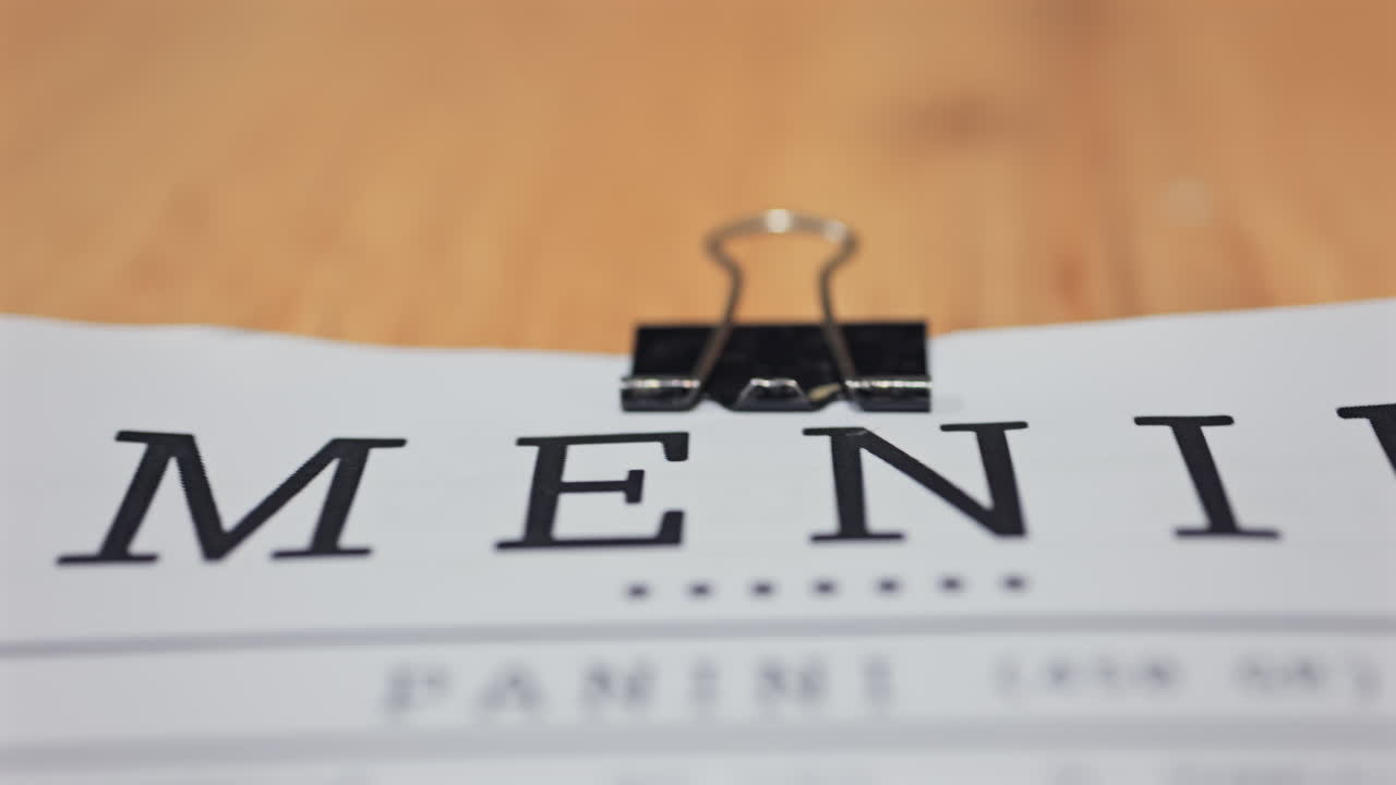 Close up of a Menu cart at an italian restaurant