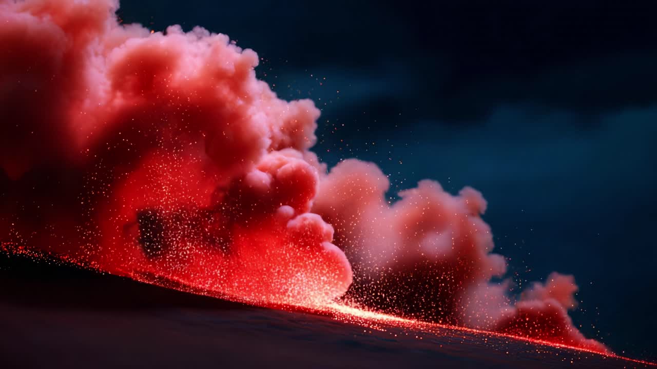 Ethereal Volcanic Eruption: A Stunning Display of Fiery Lava and Ash Clouds Erupting from a Mountain, Creating a Dramatic Scene of Natural Beauty and Power