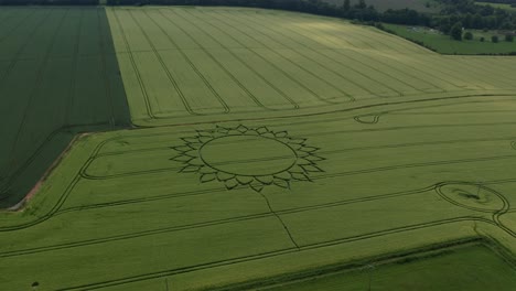patrones de círculos de cultivos extraterrestres en tierras de cultivo, vista aérea de drones
