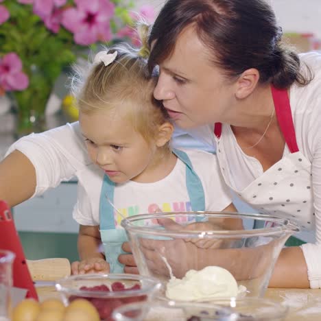 mother and her cute young daughter in the kitchen