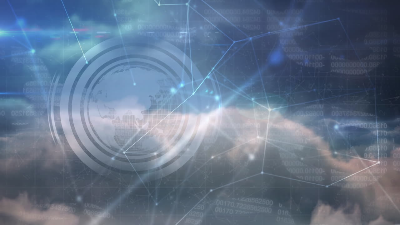 Animation of network of connections over cloudy background