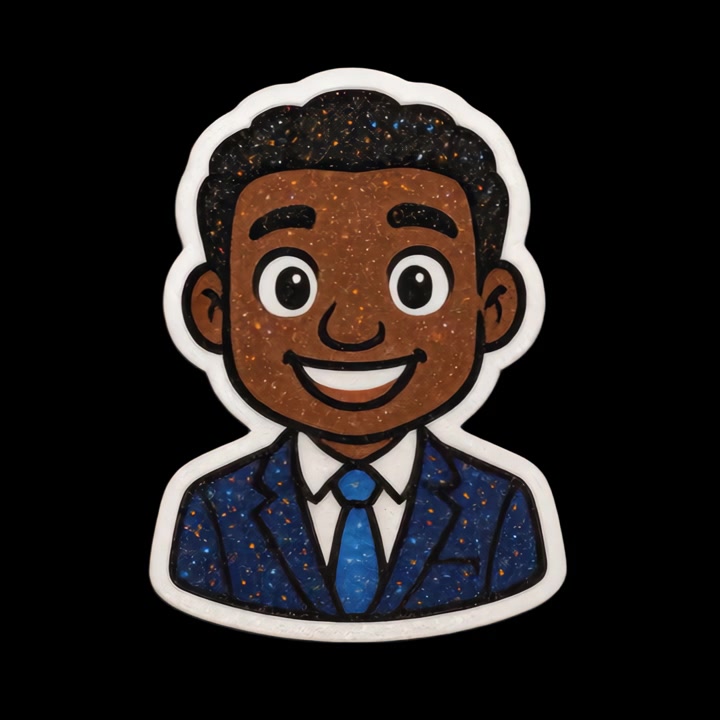 Ilustração animada de um empresário sorridente a piscar os olhos