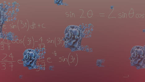animación de iconos de modelos de cabezas humanas y ecuaciones matemáticas contra un fondo de gradiente rosa.
