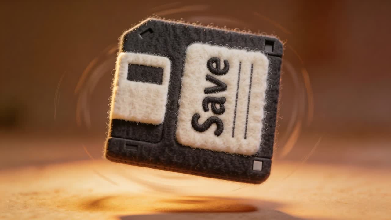 Vertical video: Felt disk tilting then spinning while hovering above wood showing Save for tech