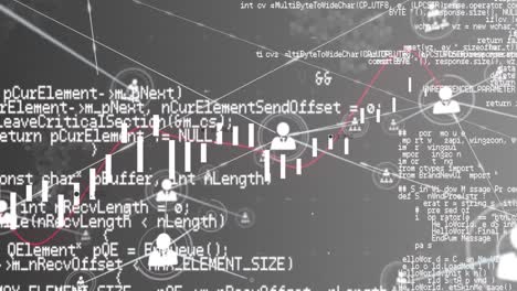 Animation-of-network-of-connections-with-icons-over-data-processing-on-gray-background