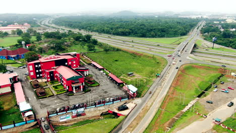 mambilla barracks fct highway crossroads in the nigerian capital of abuja - aerial flyover