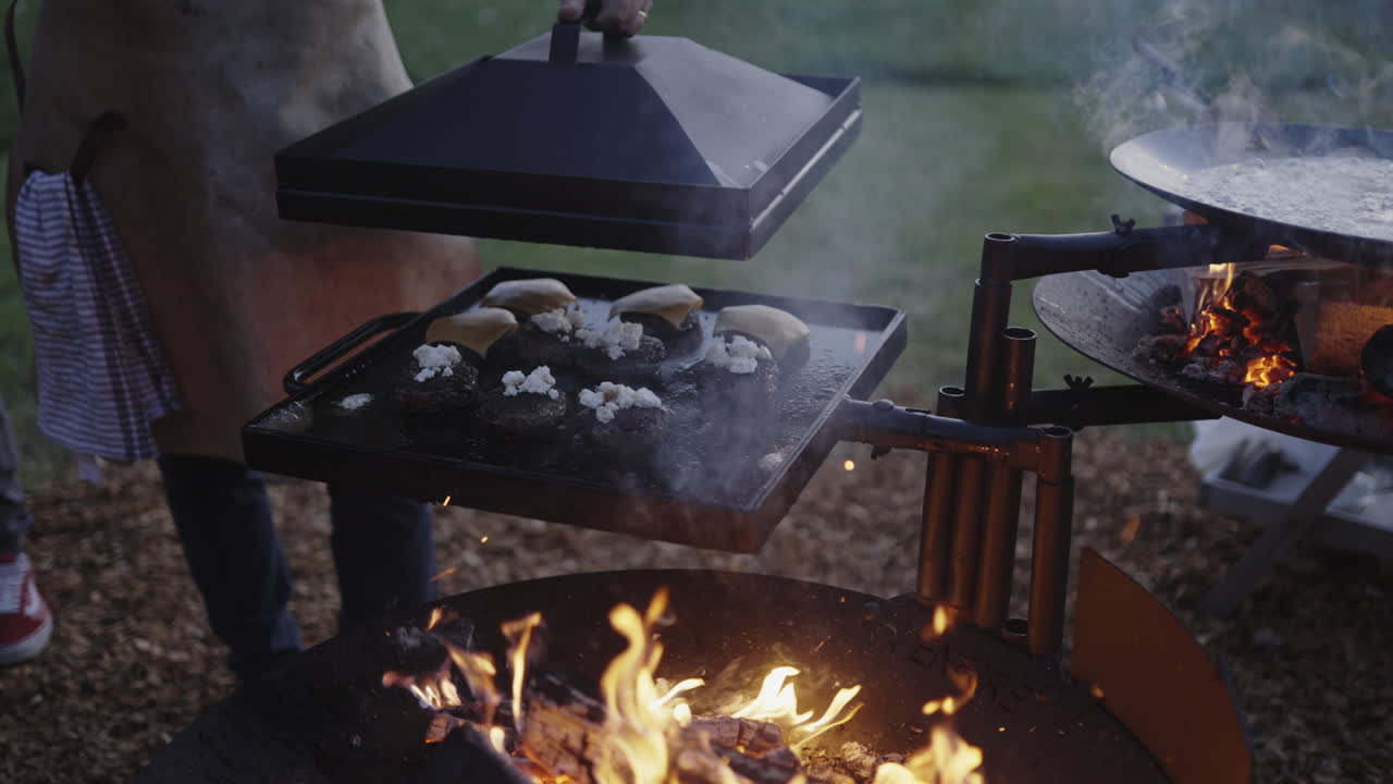 Outdoor grilling burgers