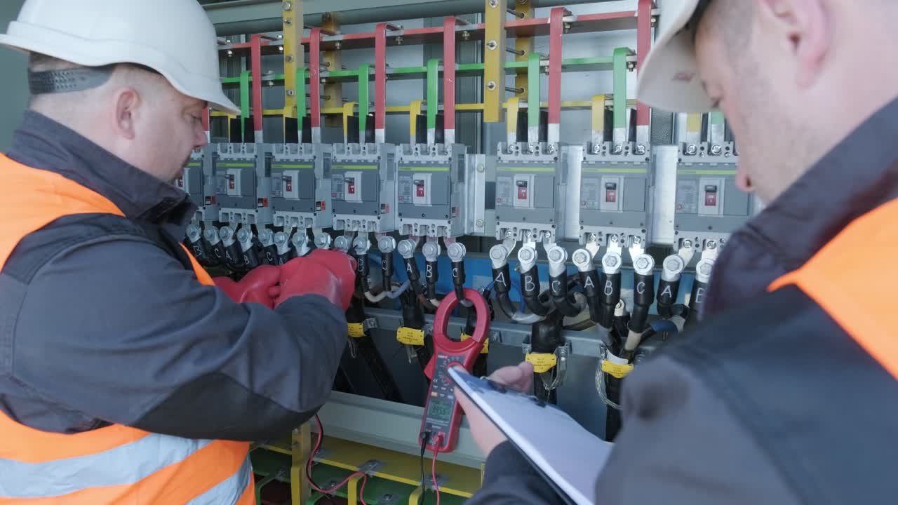 Checking the operating voltage levels of the solar panel switchgear compartment