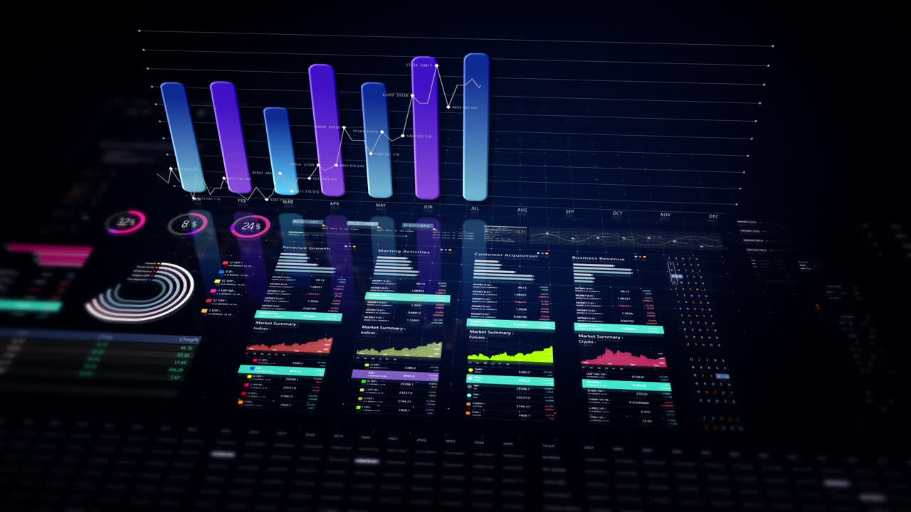Dynamic data visuals for business info graphics, animated 3D charts, and data-driven insights for a business meeting mock-up. Explore the world of trading, stock exchanges, and crypto