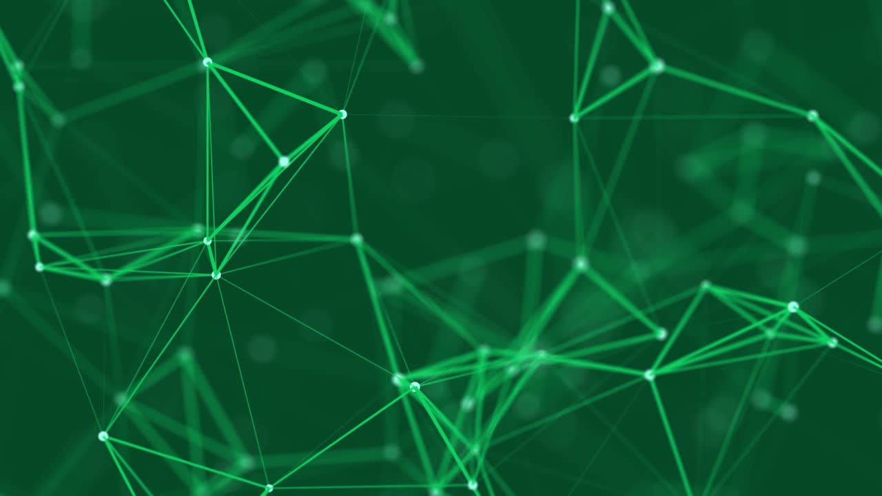 Abstract colored polygonal space with dots and lines motion. Data technology and scientific illustration. 3d rendering. Seamless loop. 4K