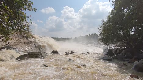 a heavy flow of water dropping off of waterfalls after rain in usri river at usri falls in giridih, jharkhand, india on tuesday 6th october 2020.
