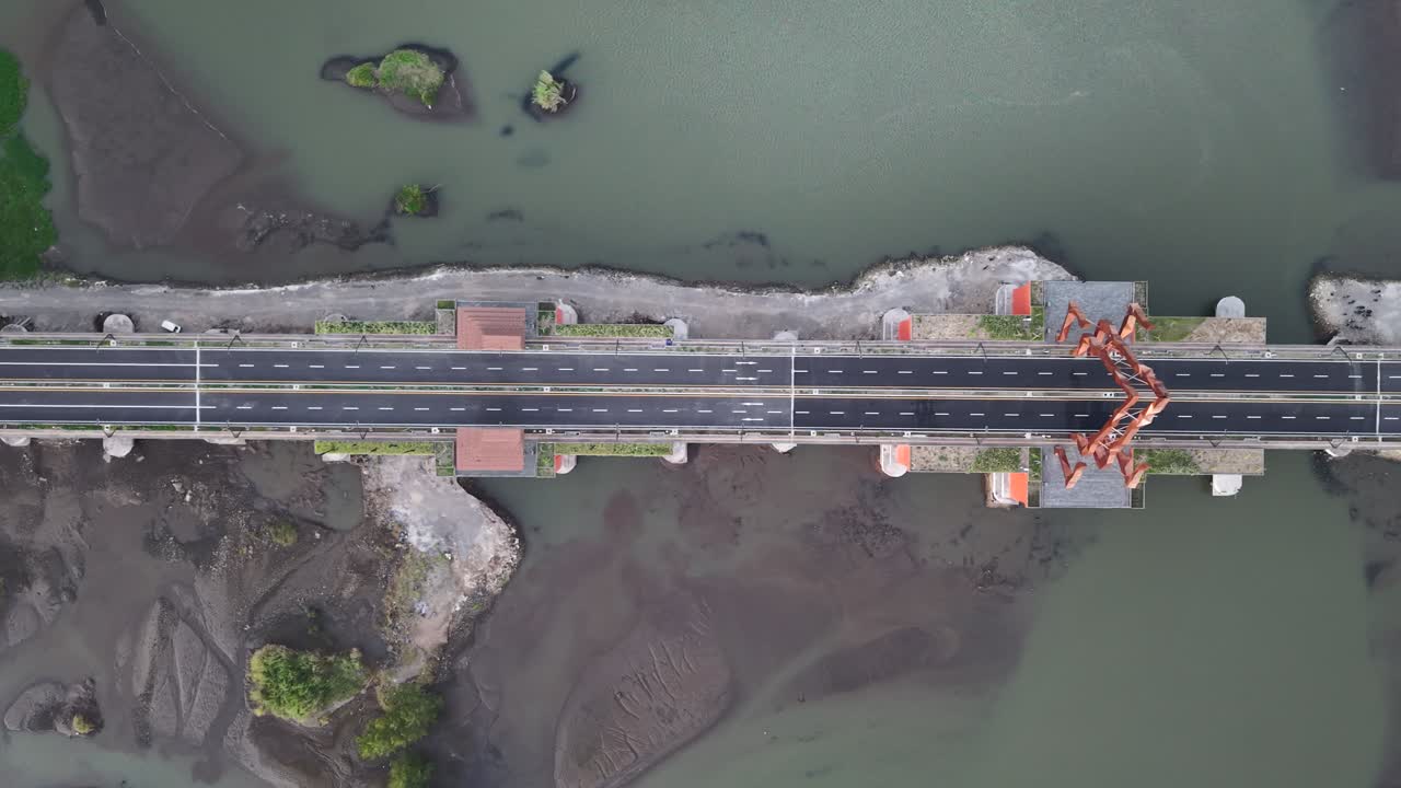 Aerial view, architecture of the Pandansimo Bridge, which is a bridge connecting the southern ring road in the Bantul area of Yogyakarta