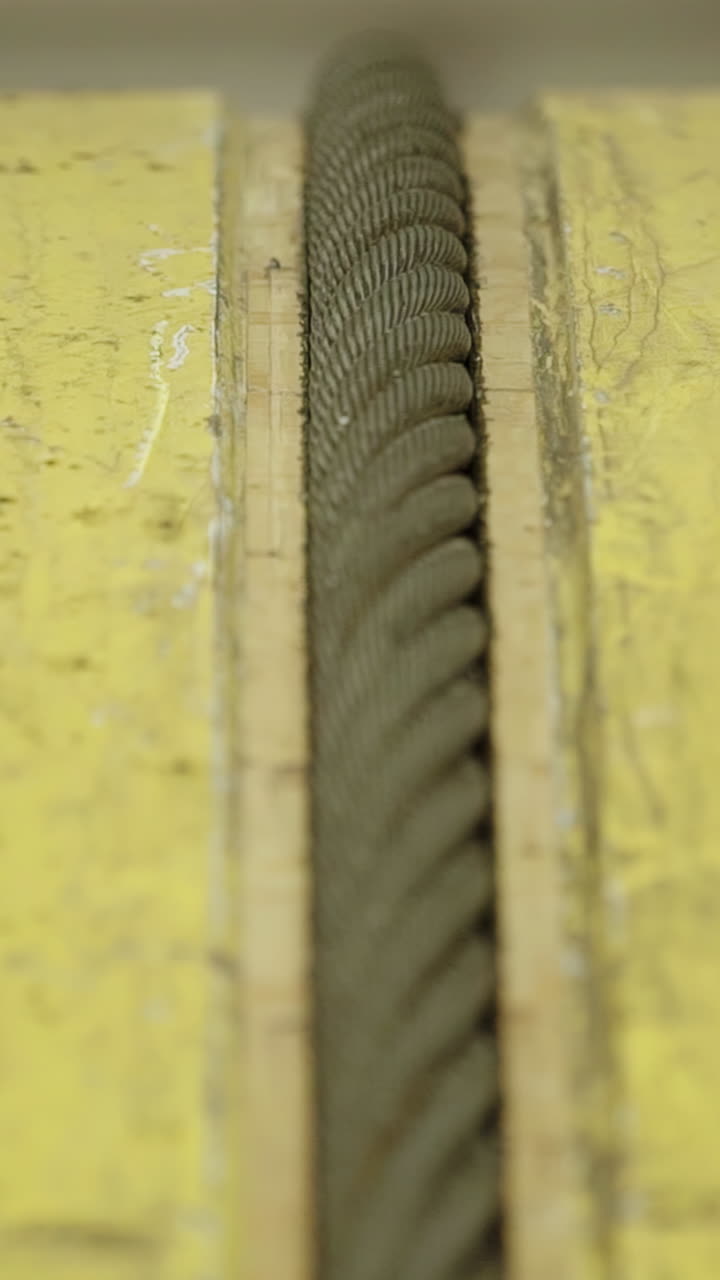 cable de acero que atraviesa un soporte de madera