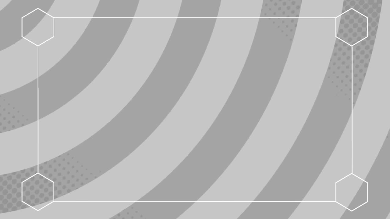 회색 줄무가 회전하는 프레임 위의 육각형 네트워크의 애니메이션