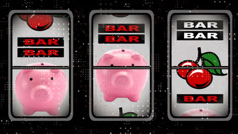 animación de puntos blancos sobre el giro de la máquina de frutas del casino