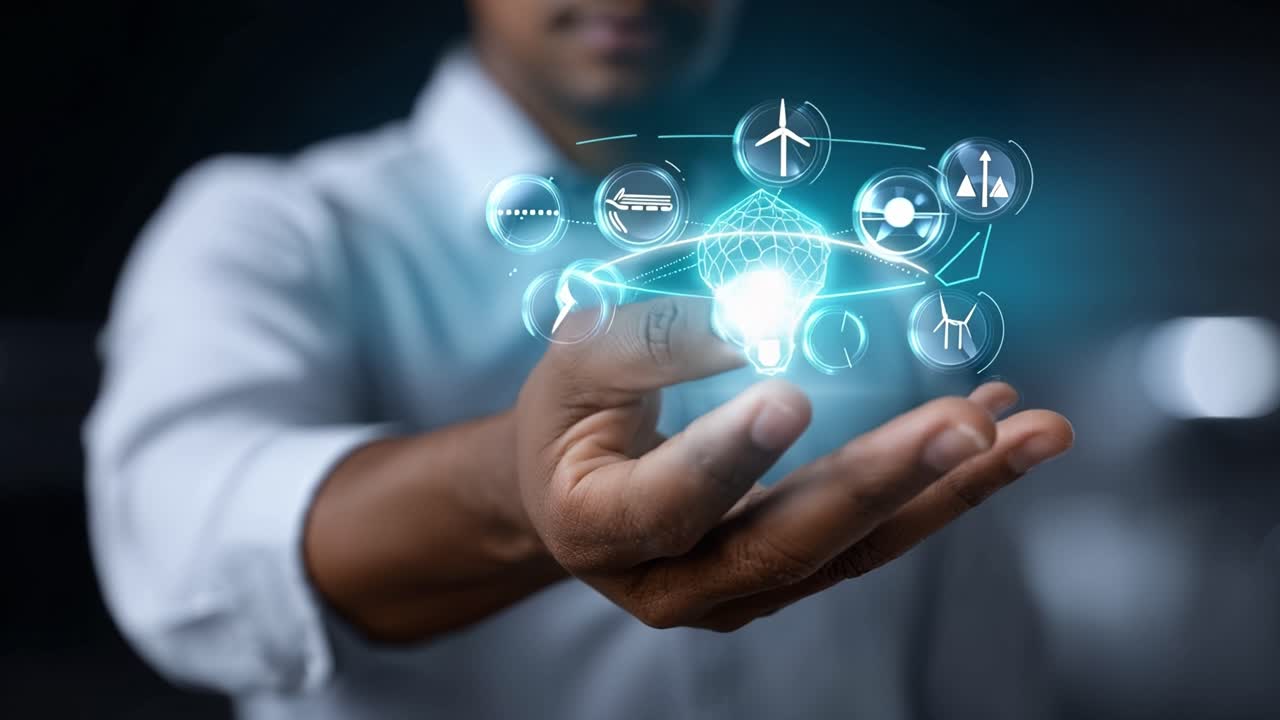 Innovative Technologies and Ideas Represented Through Digital Graphics in a Professional Setting Emphasizing Creativity and Modern Solutions in Future Development