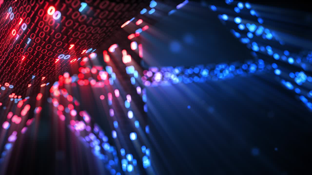 abstract sin fisuras rojo y azul hacking código binario digital matriz 01 bucle de fondo. hacker, web oscura, matriz, código de datos digitales en el concepto de tecnología de seguridad de seguridad.