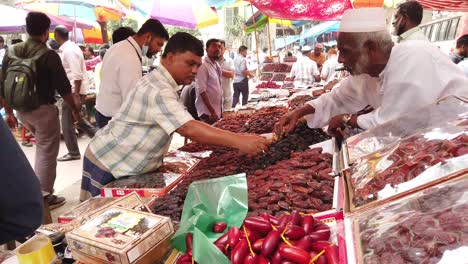 busy street market scene with food stalls