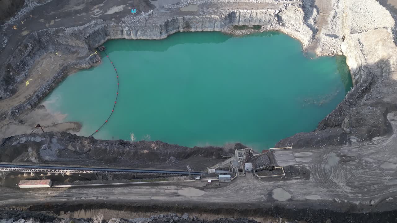 Overhead shot of gravel, sand, and crushed stone mine in Clarksville Tennessee