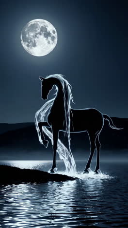 silhouette of a horse by moonlight