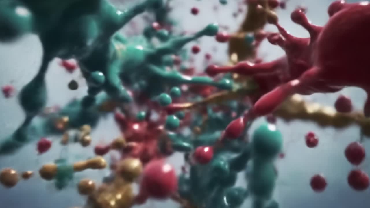 Dynamic Splash of Colors: A Visually Stunning Exploration of Fluid Motion and Vibrant Hues Captured in an Artistic Close-Up of Paint or Liquid Effects