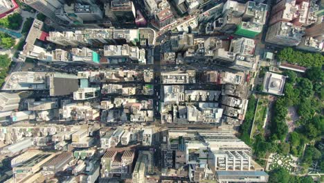 Hong-Kong-Central,-Vista-Aérea-Del-Tráfico-Y-Rascacielos-De-La-Ciudad