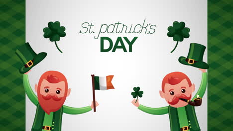 st patricks day animated card with elfs and clovers